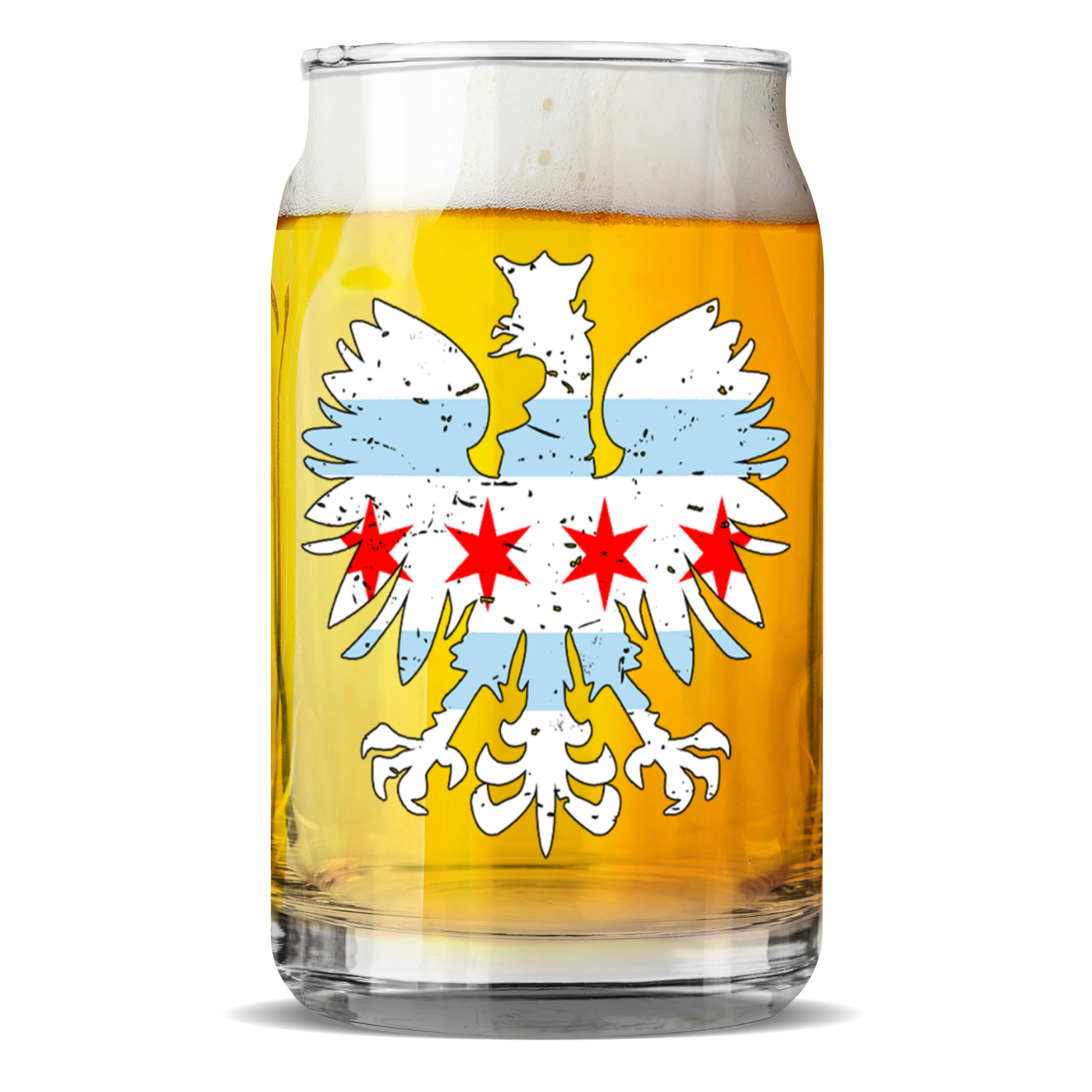 Chicago Flag Polish Eagle Sculptured Glass