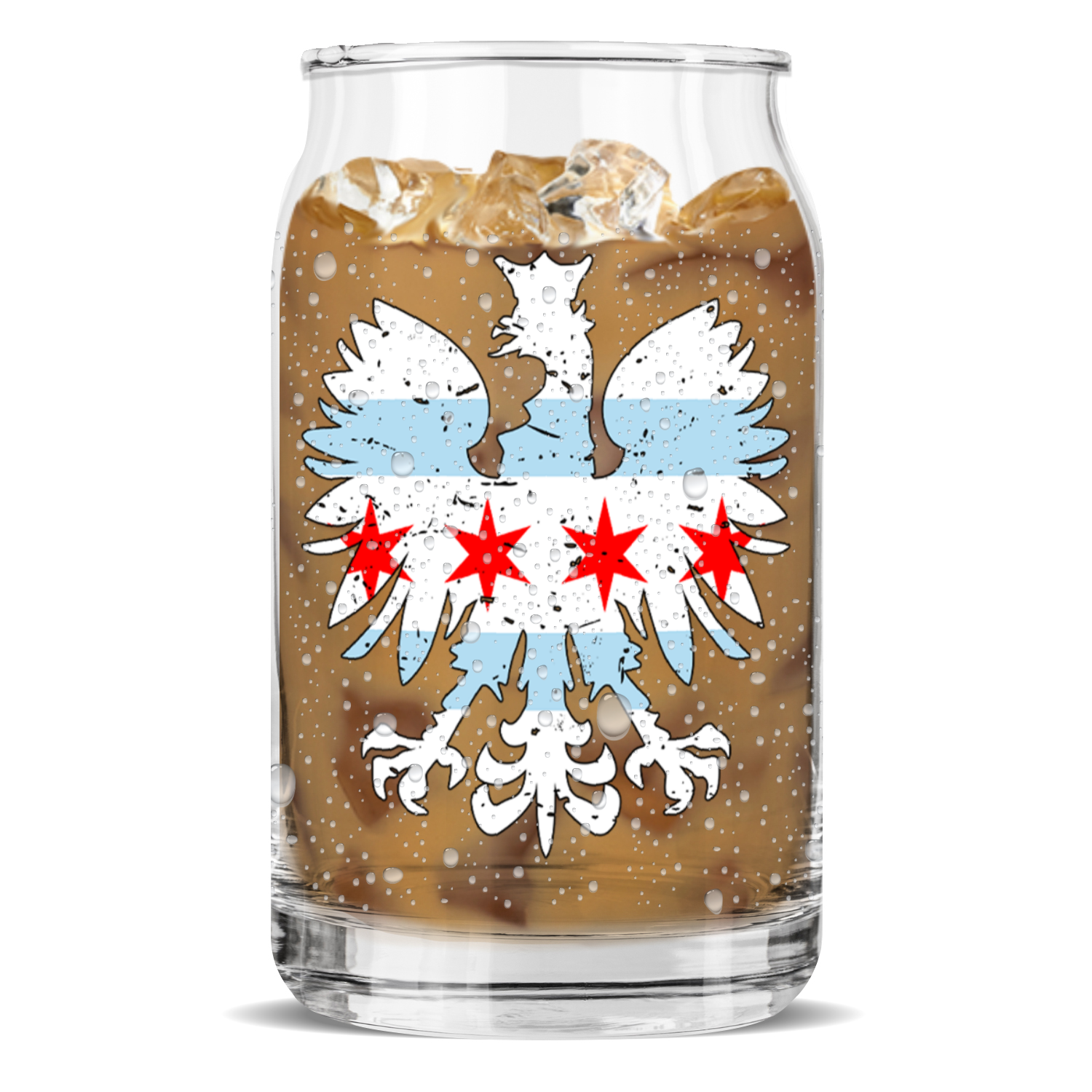 Chicago Flag Polish Eagle Sculptured Glass