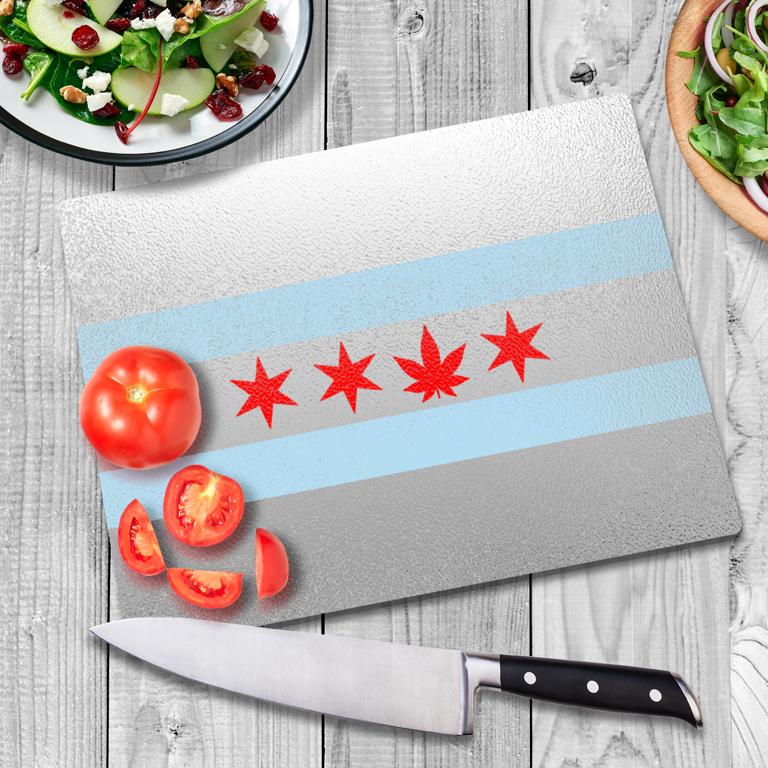 Chicago Flag Single Pot Leaf Glass Cutting Board