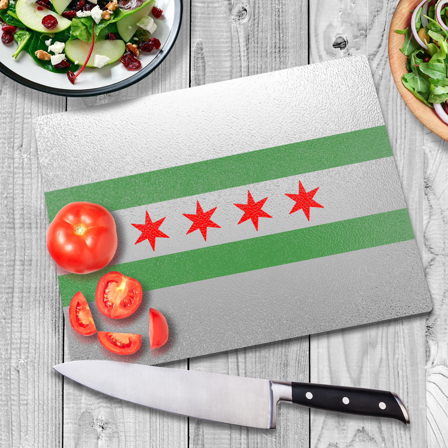 Chicago Flag Green River Glass Cutting Board